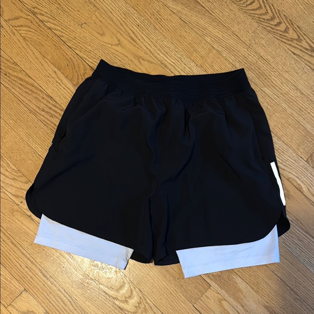 SHEIN Black and White Athletic Shorts with Compression Layer